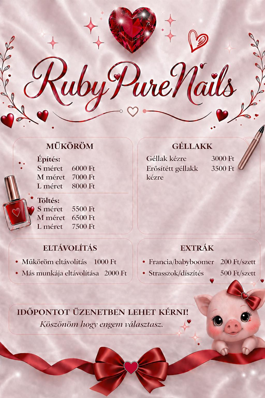 RubyPureNails árlista minta